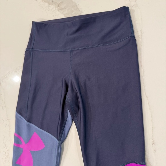 Under Armour Compression Colorblock Athletic Leggings Women’s Medium Gray/Purple - Picture 3 of 6